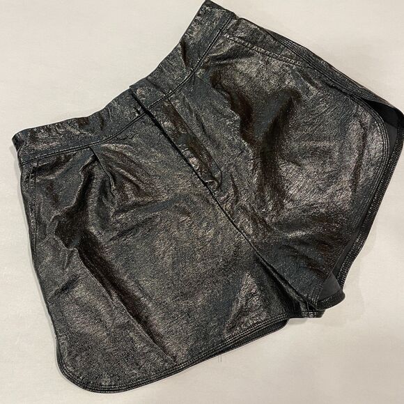 Grey Lab Shorts High Waisted Black Vegan Faux Leather *missing button - Picture 2 of 16